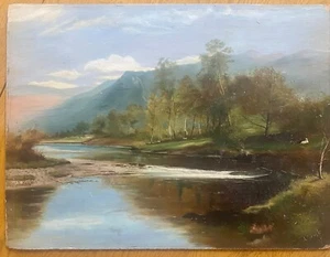 Agnes Pringle Original 1905 Landscape Oil on Academy Board With River & Mtns. - Picture 1 of 18
