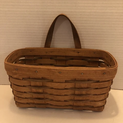 LONGABERGER Vintage Med Key Mail Basket 1988 Leather Handle Metal Hook 9” By LNI Cover