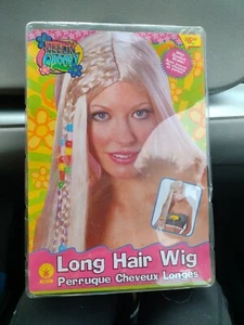 60's Long Beaded Braid Wig Blk. Or Blonde Unisex Synthetic Hair Costume Wig - Picture 1 of 2