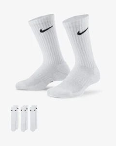 Nike Everyday Dri Fit Cushioned Crew Socks 3 Pairs White Small W 4-6 Kids 3Y-5Y - Picture 1 of 4