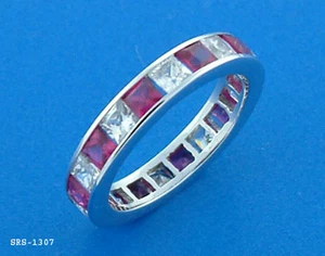 Anello in argento sterling 925 e zirconi taglio principessa con finitura oro bianco #1307R misura 6 - Foto 1 di 3