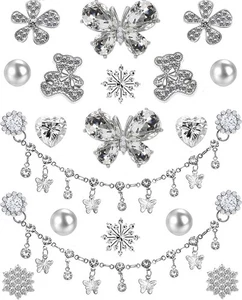 Rhinestone Bling Shoe Charms Designer Jewelry Accessories for Women silver - Picture 1 of 6