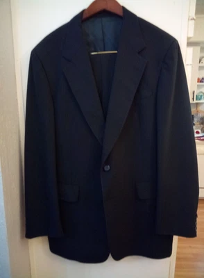 Костюм мужской Christian Brooks 44L синий в тонкую полоску шерстяная смесь блейзер брюки 2 пуговицы - Изображение 1 из 4