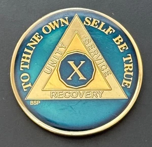 Alcoholics Anonymous AA 10 X Years Recovery Token Coin Chip Tri-plate - Picture 1 of 2
