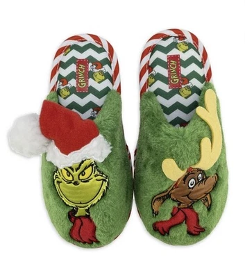 Dr Suess GRINCH Family Youth Girls Size 2-3 Fuzzy Slippers Slip-On - Image 1 of 4