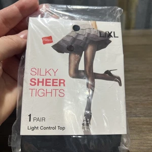 Hanes Womens Black Light Control Top Silky Sheer Tights NWT Size L/XL - Picture 1 of 6