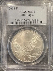 2008-P Silver Dollar - Bald Eagle PCGS MS70 2008 P $1 - Picture 1 of 2