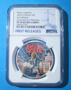 2025 2PD GB 1OZ SILVER PROOF NGC PF70 IRON MAIDEN MUSIC LEGENDS - FIRST RELEASES - Picture 1 of 10
