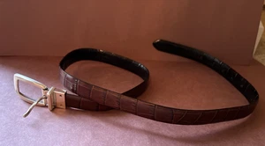 RALPH LAUREN Gürtel schwarz braun Kroko wendbar echt Leder silberfarbene Schnalle - Bild 1 von 6