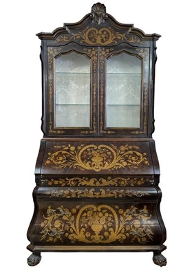 STUNNING Vintage Italian Marquetry Bookcase Secretary, Walnut, 94″H, PA6815AW - Image 1 of 4