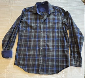 Bugatchi Men’s Shirt Classic Fit M Medium Black, Blue L/S Flip Cuffs Good Cond - Picture 1 of 8