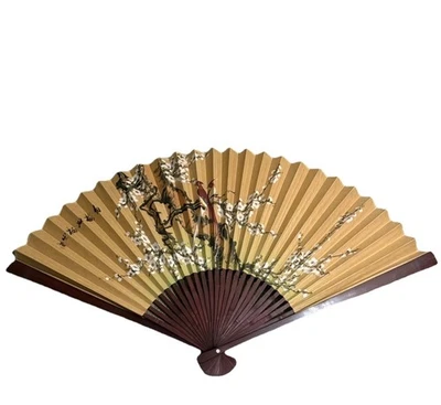 Vintage Chinese 55”x32” Folding Fan Hanging Wall Decor Orchids And Birds - Image 1 of 4
