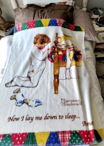 Norman Rockwell Boy's Town Fleece Child's Bedroom Blanket Praying Now I Lay Me - Picture 1 of 12