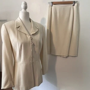 Kasper For ASL Skirt Suit Sz 8 Off-white Fully Lined Button Front Jacket Career - Picture 1 of 12