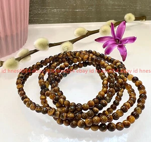 Wholesale Lot 6 Pcs Natural Tiger Eye 4mm 7.5” Crystal Stretch Bracelet - Picture 1 of 12