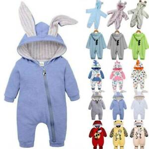 Newborn Toddler Baby Boys Girls Bunny Hooded Romper Jumpsuit Pajamas Outfit HOT