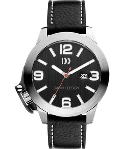 Danish Design IQ13Q915 48mm Black Dial Stainless Steel Leather Quartz Mens Watch - Picture 1 of 1