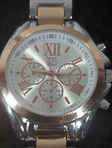 NYC Silver Tone Dial Round Case Two Tone Link Band Watch 7 Inch - Picture 1 of 8
