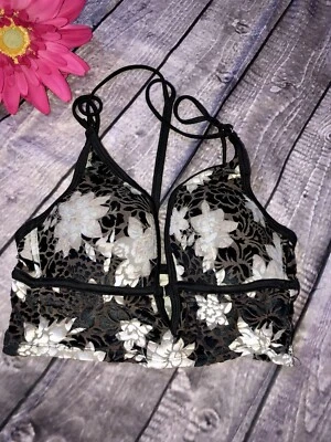 Top Bralette Victoria’s Secret ROSA Blanco y Negro Terciopelo Floral Talla XS NUEVO SIN ETIQUETAS Foto 1 de 4
