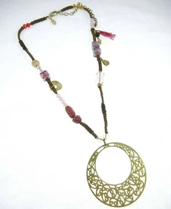 Collar Colgante Chico's Boho Cuentas 18-22" Cuentas Facetadas Tribal Cordón Marrón - Imagen 1 de 4