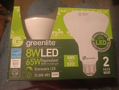 2 Green Lite 8W = 65W  LED BR30 Dimmable Bulbs - Image 1 of 3