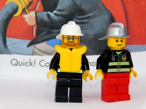2 LEGO Minifig Firefighter Fire Boat Fireman City Fire Station Truck 7208 7207 - Picture 1 of 2