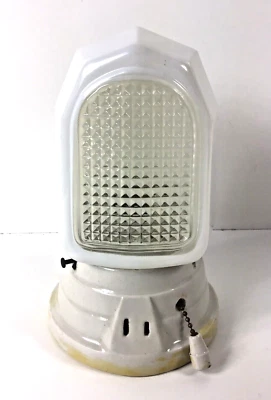 Vtg Paulding Porcelain Bathroom Sconce w/Outlet Pull Chain & Milk Glass Shade - Image 1 of 4