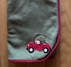 Gymboree Baby Blanket Christmas Truck Tree Snowman Sage Green Cotton 26” Vtg - Picture 1 of 6