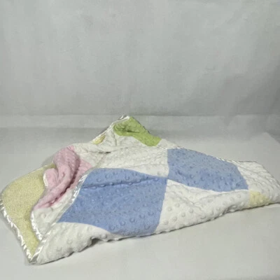 MANTA DE SEGURIDAD RECIÉN NACIDA A CUADROS MINKY DOTS Rosa Azul Amarillo Verde 40"x30" Foto 1 de 4