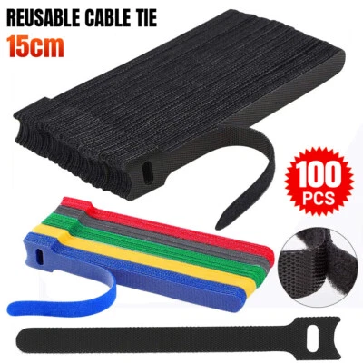 100-300pcs Reusable Cable Tie Nylon Hook Loop Strap Cord Ties PC TV Organiser UK - Image 1 of 4