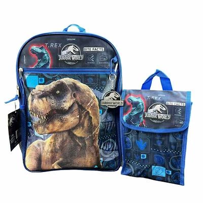 ACCESSORY INOVATIONS JURASSIC WORLD Dinosaur 16" Backpack, rubber dangle, carabiner & Sack tote Set