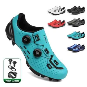 Carbon Cycling Shoes Men's Flat Speed Road Mountain Bicycle Shoes SPD-SL Cleats - Picture 1 of 43