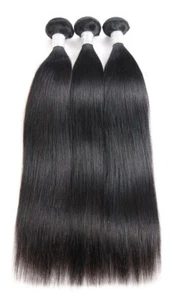 3 Bundles Black #1 Straigt sew hair 100% Virgin Brazilian Human Hair Ali Bundle - Picture 1 of 6