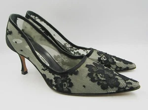 Manolo Blahnik 36 6 BB Srilia schwarze hochhackige Pumps Satin spitz zulaufende Schuhe - Bild 1 von 11