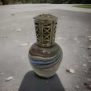 Vintage Una alla volta Fragrance Glass Swirl Oil Lamp Diffuser Brass Lid - Picture 1 of 5
