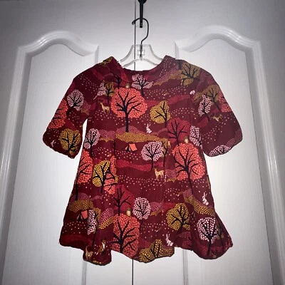 Dress Genuine Kids Oshkosh Long Sleeve Collar Deer Owl Rabbit Print Cute 2 T - Image 1 of 4