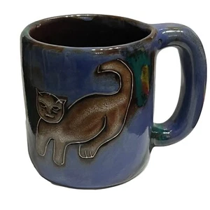 Mara Cat Feline Kitty Large Coffee Mug Heavy Mexico Cobalt Blue Handmade Vtg EUC - Picture 1 of 14