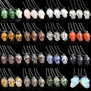 Geschnitzter Schädel Reiki Chakra natürliche Energie Stein Kristall Heilung Anhänger Halskette - Bild 1 von 38