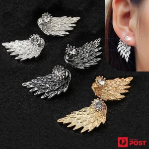 1 Pair Earring Ear Studs Angel Wing Feather Ring Stone Fashion Jewellery - Picture 1 of 10