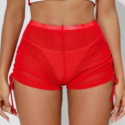 Womens Ladies Mesh Yoga Shorts Soft Drawstring Plain Boxer Hot Pants Sexy Sheer - Image 1 of 4
