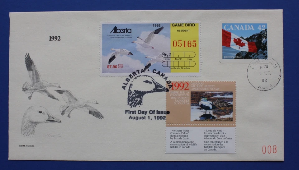 Canada (CN08/AB04) 1992 Canada Wildlife Habitat - Alberta Game Bird FDC - Image 1 of 1