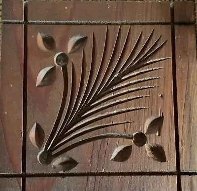 "Antiguo zócalo roseta de caoba 5"" tallado a mano principios del siglo XX original 2nds" Foto 1 de 3