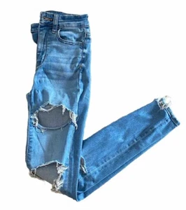 American Eagle Next Level Stretch Super Hi-Rise Blue Distressed Jeggings-Size 00 - Picture 1 of 10