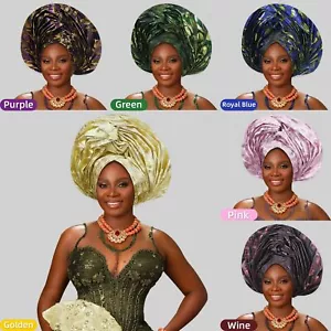 Gorra nigeriana Aso Oke corbata africana auto gele boda mujeres hiyab sombrero envoltura para la cabeza - Imagen 1 de 22
