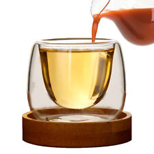 60ml Double Wall Insulated Glass Coffee Glass Cup Tea Cup With Wooden Base