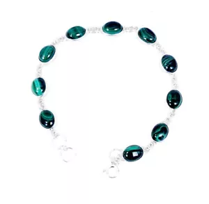 Bracciale in argento sterling 925 con malachite, maglie ovali - Foto 1 di 1