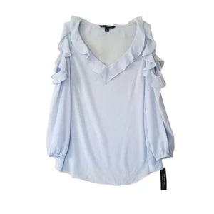 Zac & Rachel Top Blouse Light Blue Cold Shoulder Long Sleeve Gauzy Ruffles Small - Picture 1 of 10