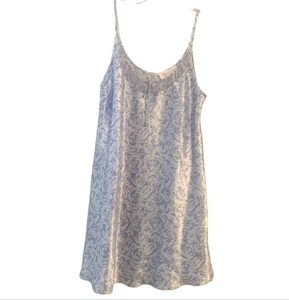 Oscar De La Renta Short Satin Slip Nightgown Blue White Print Women’s Size L - Picture 1 of 4