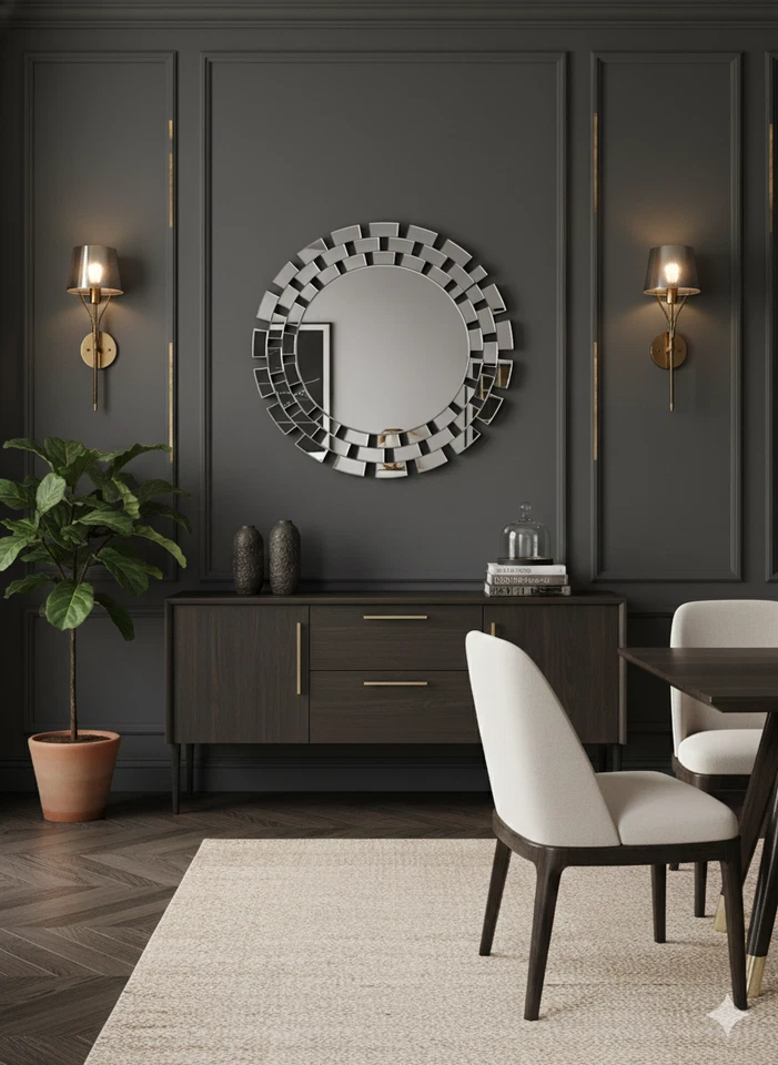 Espejo redondo de 32 pulgadas montado en la pared espejo de baño con decoración sin marco Foto 1 de 4