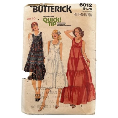 VTG Butterick 6012 Tiered Empire Maxi Dress Pattern 10 Cottagecore Uncut Prairie - Image 1 of 4